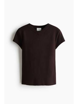 H&M - Women Brown Knitted V-Neck T-Shirt