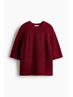 H&M - Women Red Oversized Rib-Knit T-Shirt