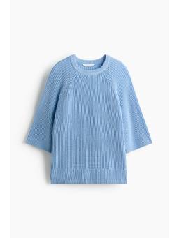 H&M - Women Blue Oversized Rib-Knit T-Shirt