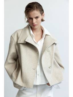H&M - Women Off White Felted Funnel-Collar Jacket