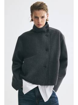 H&M - Women Charcoal Felted Funnel-Collar Jacket