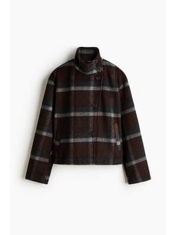 H&M - Women Brown Felted Funnel-Collar Jacket