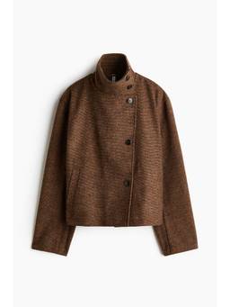 H&M - Women Brown Felted Funnel-Collar Jacket