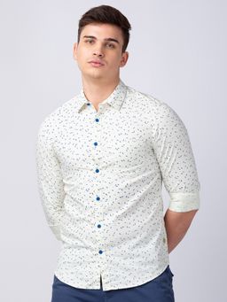 Spykar - Men White Cotton Slim Fit Printed Shirt