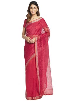 Fabindia - Red Hand Woven Linen Blend Sari