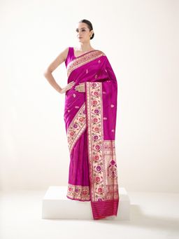 Sacred Weaves - Magenta Paithani Katan Silk Handloom Banarasi Saree