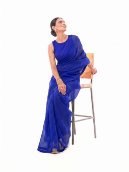 Sacred Weaves - Royal Blue Plain Organza Saree