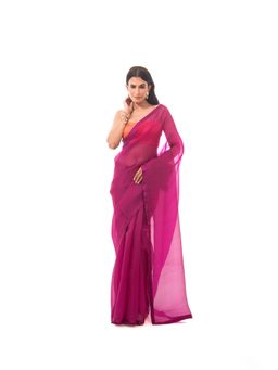 Sacred Weaves - Dark Magenta Plain Organza Saree