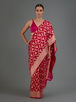 Sacred Weaves - Dark Pink Minakari Handloom Banarasi Saree