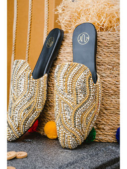 NR by Nidhi Rathi - Sequined Gold Mules