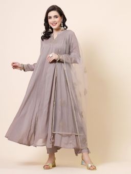 TERHA TAALI - Mauve Grey Malmal Anarkali Kurta with Pant and Dupatta