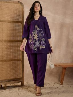 CHETI - Purple Women Cotton Dobby Co-Ord Set