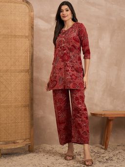 CHETI - Maroon Women Pure Cotton Printed Co-Ord Set