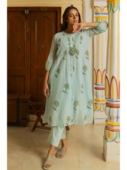TERHA TAALI - Aqua Blue Sanganeri Kurta with Pant