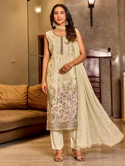 Tansi - Cream Tissue Silk Kurta with Pant and Dupatta