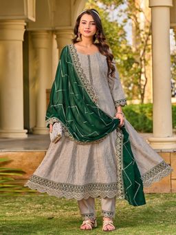 Tansi - Grey Vichitra Kurta with Pant and Dupatta