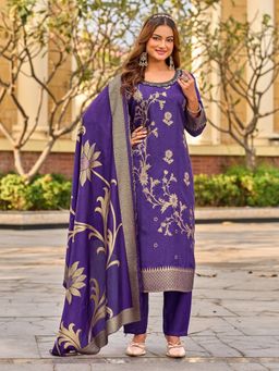 Tansi - Purple Jacquard Kurta with Pant and Dupatta