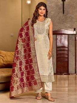 Tansi - Cream Tissue Silk Kurta with Pant and Dupatta