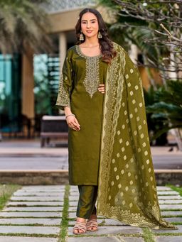Tansi - Olive Green Rangila Kurta with Pant and Dupatta