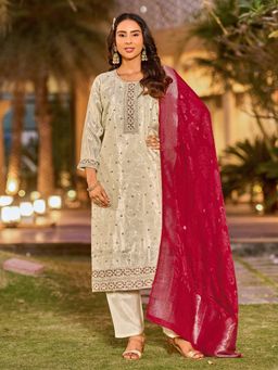 Tansi - Multi Color Tissue Silk Kurta with Pant and Dupatta