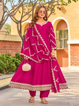 Tansi - Hot Pink Vichitra Kurta with Pant and Dupatta