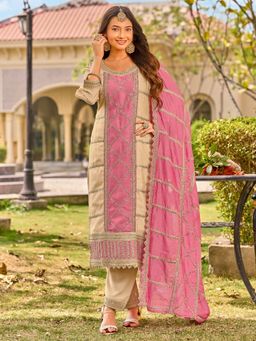 Tansi - Baby Pink Vichitra Kurta with Pant and Dupatta