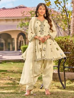 Tansi - Cream Tissue Silk Kurta with Pant and Dupatta