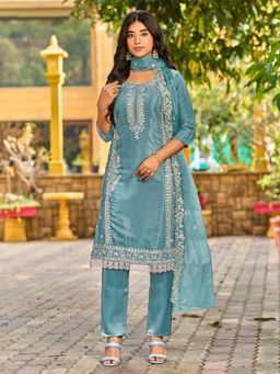 Tansi - Aqua Glass Roman Kurta with Pant and Dupatta