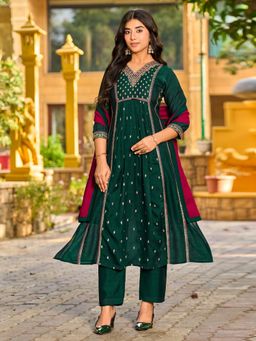 Tansi - Bottle Green Vichitra Kurta with Pant and Dupatta