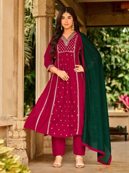 Tansi - Hot Pink Vichitra Kurta with Pant and Dupatta