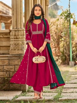 Tansi - Hot Pink Vichitra Kurta with Pant and Dupatta
