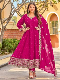 Tansi - Hot Pink Vichitra Silk Kurta with Pant and Dupatta
