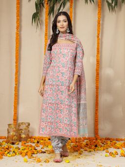 TERHA TAALI - Pink & Sea Green Kurta with Pant and Dupatta
