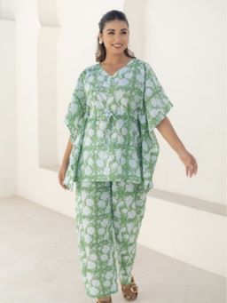 Sooti Syahi - Green Azure Floral Hand Block Printed Co-Ord Set