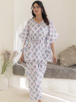 Sooti Syahi - White Azure Hand Block Printed Co-Ord Set