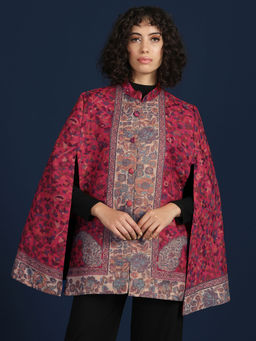 Zamour - Woman Pink Floral Royal Jamawar Cape Jacket
