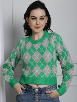 NOBARR - womens Acrylic Full Sleeve Green sweater
