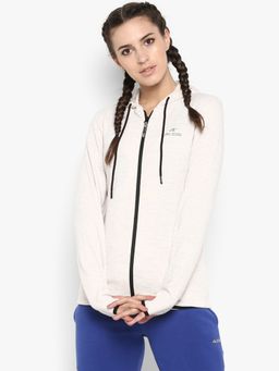 Alcis - Women Cream-coloured Ribbed Hooded Sporty Jacket