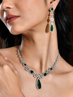 Voylla - Sparkling Essentials Emerald Glam American Diamond Necklace Set