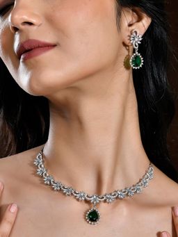 Voylla - Sparkling Essentials Emerald Blossom American Diamond Necklace Set