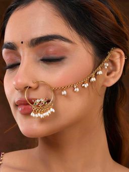 Voylla - Gold Essentials Aishwarya Pearl Nose Ring with Chain