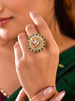 Voylla - Kundan Opulance Shahi Chand Green Ring (Adjustable)