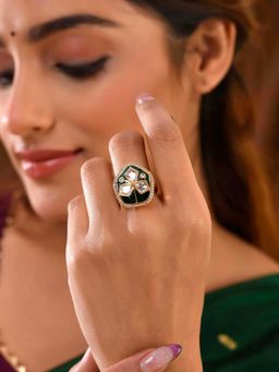 Voylla - Kundan Elegance Meena Glow Ring (Adjustable)