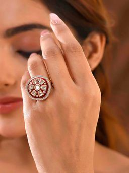 Voylla - Kundan Elegance Chandni Meena Ring (Adjustable)