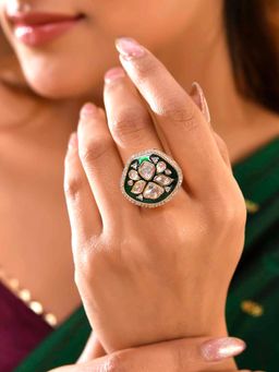 Voylla - Kundan Elegance Vintage Meenakari Ring (Adjustable)