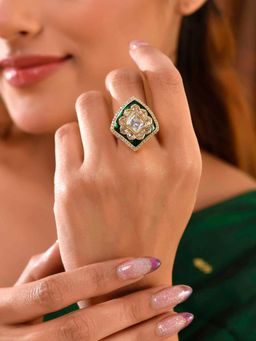 Voylla - Kundan Elegance Meena Grace Ring (Adjustable)