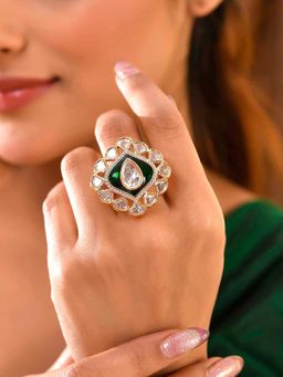 Voylla - Kundan Opulance Kohinoor Glow Ring (Adjustable)