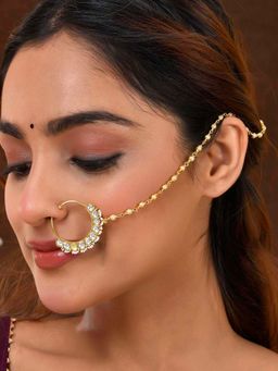 Voylla - Kundan Elegance Shahi Noor Nath Nose Ring with Chain