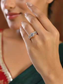 Voylla - Sparkling Elegance Halo Whisper American Diamond Ring (Adjustable)
