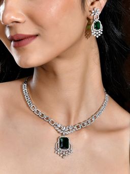 Voylla - Sparkling Essentials Gleaming Emerald American Diamond Necklace Set
